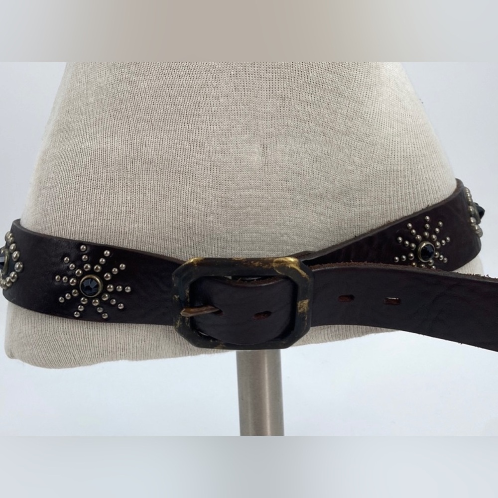 Studded boho brown leather belt